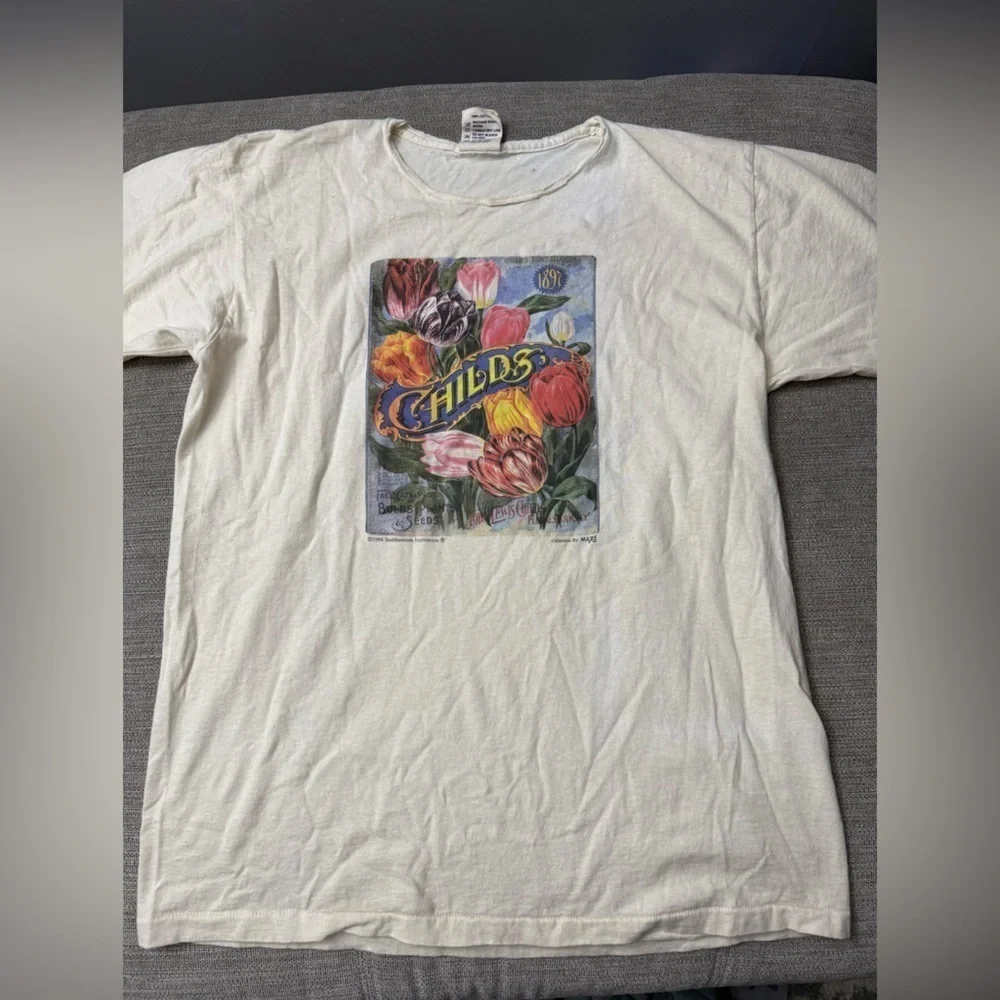 VTG 1994 Smithsonian Institution John Lewis Childs Floral T-shirt White Size L - Picture 5 of 8